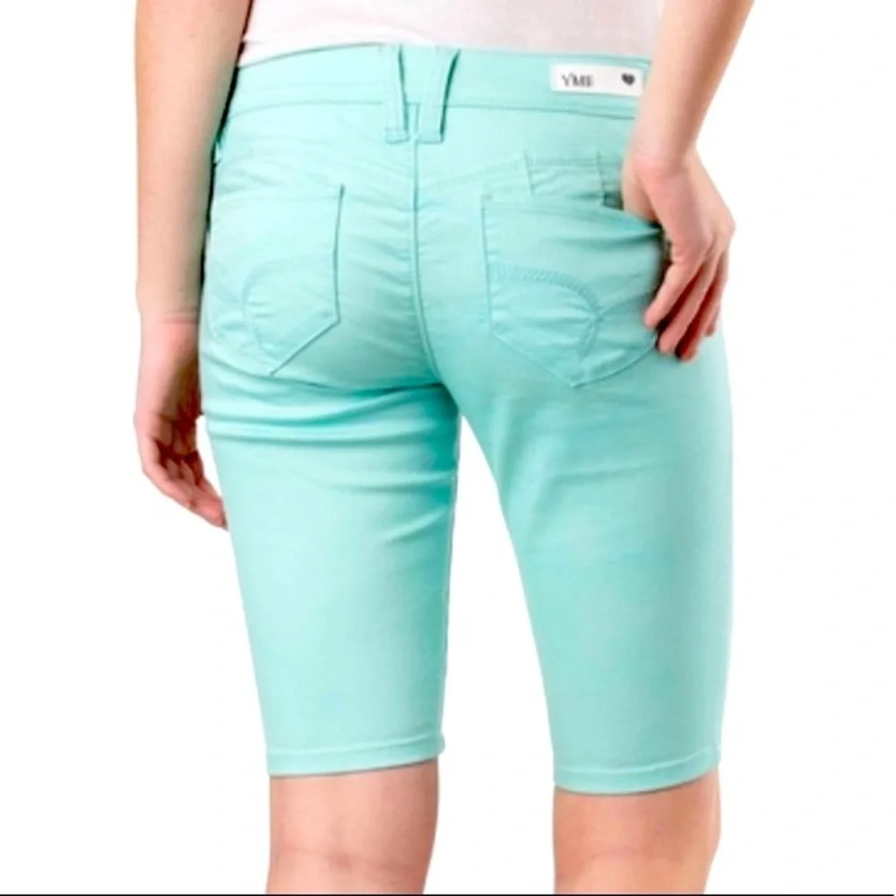 🆕 YMI Women’s Twill Bermuda Jean Shorts Mint Color Denim Jorts